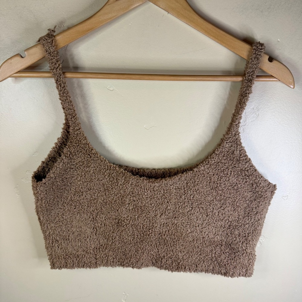 SKIMS Cozy Knit Tank Top Brown Lounge Crop Top Size L XL Stretchy Comfy Retro